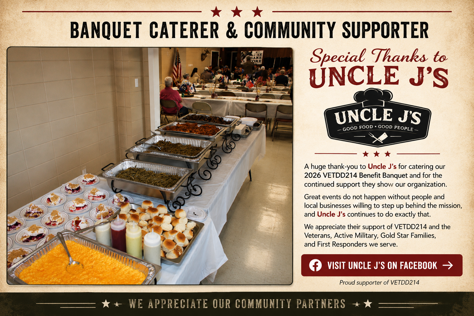 Special thanks to Uncle J’s, banquet caterer and community supporter of VETDD214